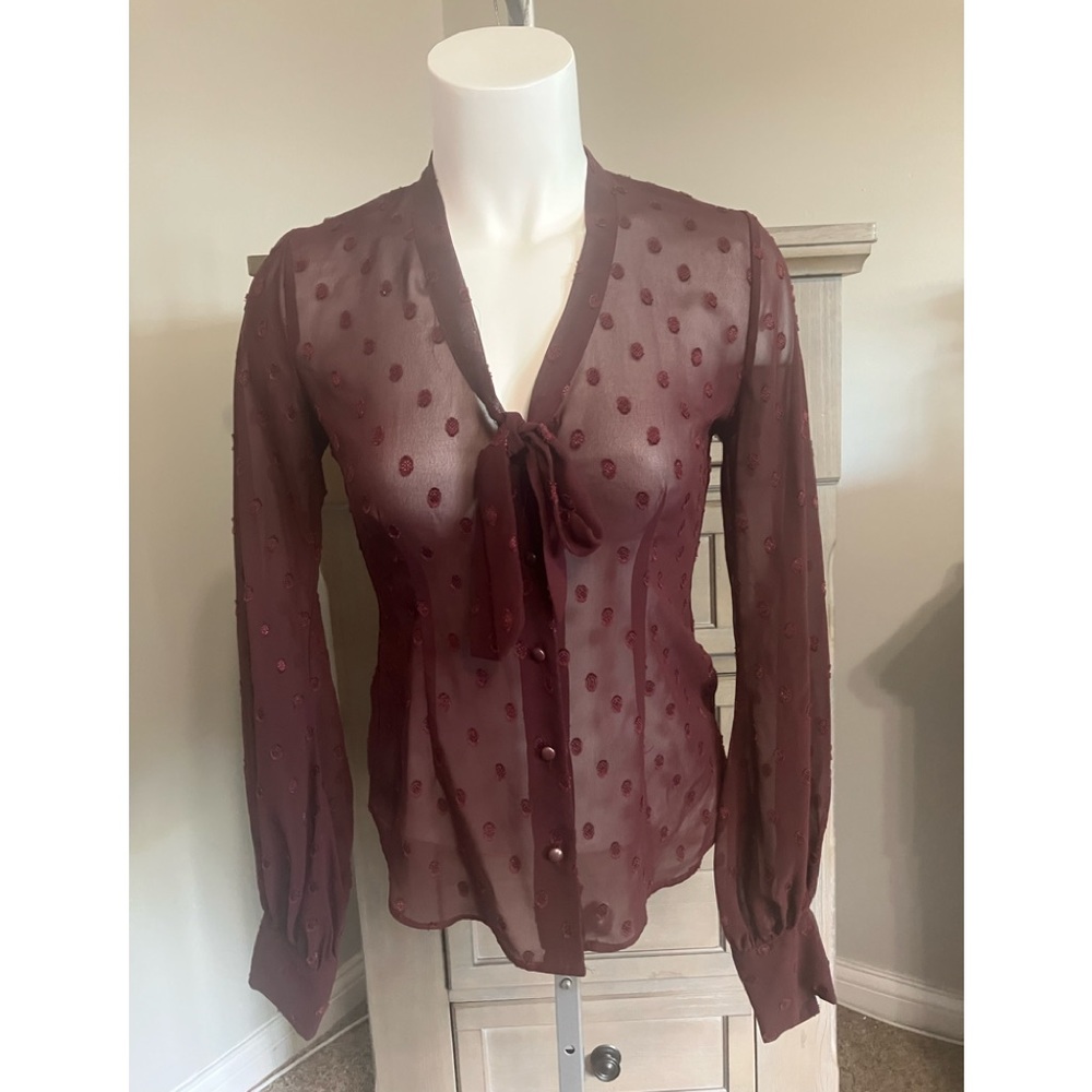 XS Button Down Express Top Polkadot Maroon
